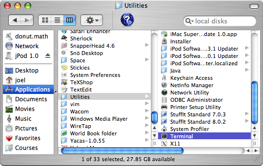 Finder Window with
Terminal