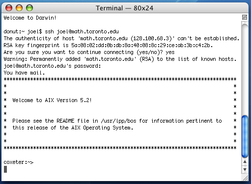 Logging in with
Terminal