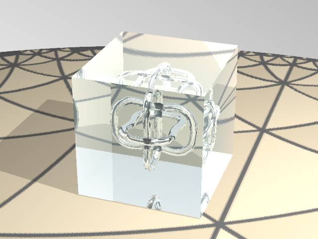 Cube with Borromean Rings Cut Out by Charlie Gunn