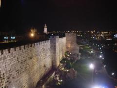 The old city wall at nighttime